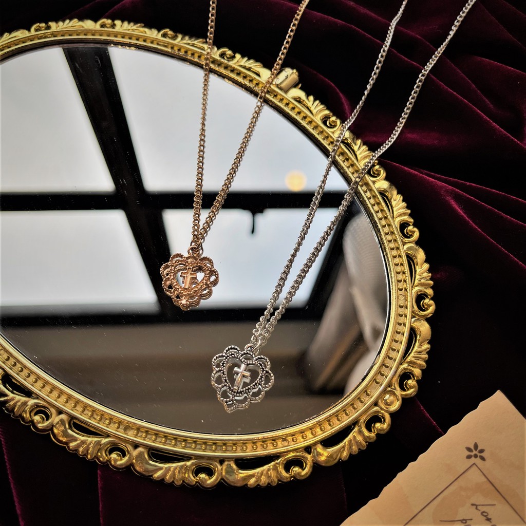 [Xả kho] Vòng cổ kim loại mặt trái tim retro - dây chuyền nữ hình thánh giá cổ điển baroque gothic Hades.js