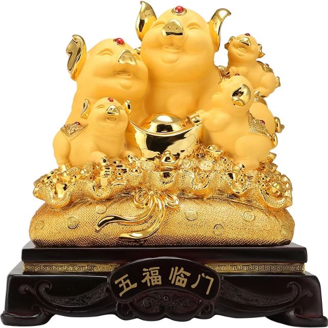 HEO VÀNG 5 CON (GIA ĐÌNH HEO) CAO 32,5CM