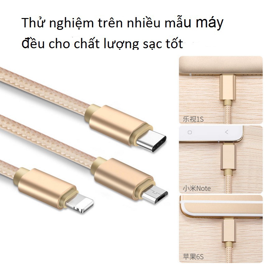 [Mã 2404EL10K giảm 10K đơn 20K] (Giá sỉ) Cáp sạc dây dù đa năng 3 đầu Lightning - Type C - Micro USB mẫu 1