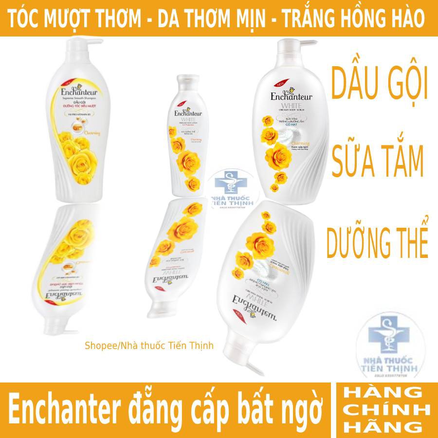 SỮA DƯỠNG THỂ TRẮNG DA 200G, DẦU GỘI DƯỠNG TÓC SIÊU MƯỢT 650G, SỮA TẮM TRẮNG DƯỠNG ẨM 650G CỦA ENCHANTER