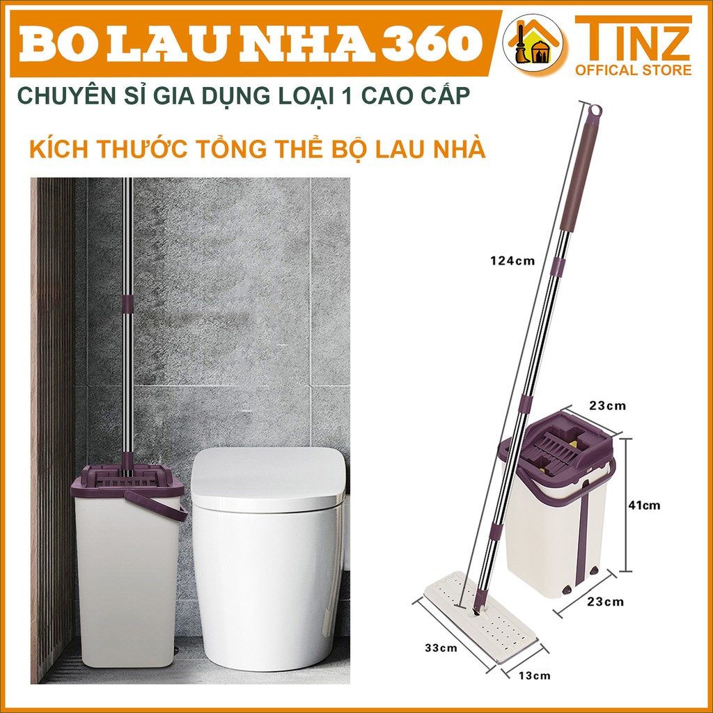 Cây lau nhà, bộ chổi lau nhà tự vắt thông minh 2 ngăn 360 độ TINZ|Mã Kem