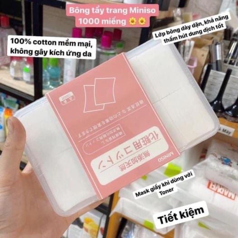 [ Hộp 1000 miếng ] Bông tẩy trang Miniso 1000 miếng Nhật Bản