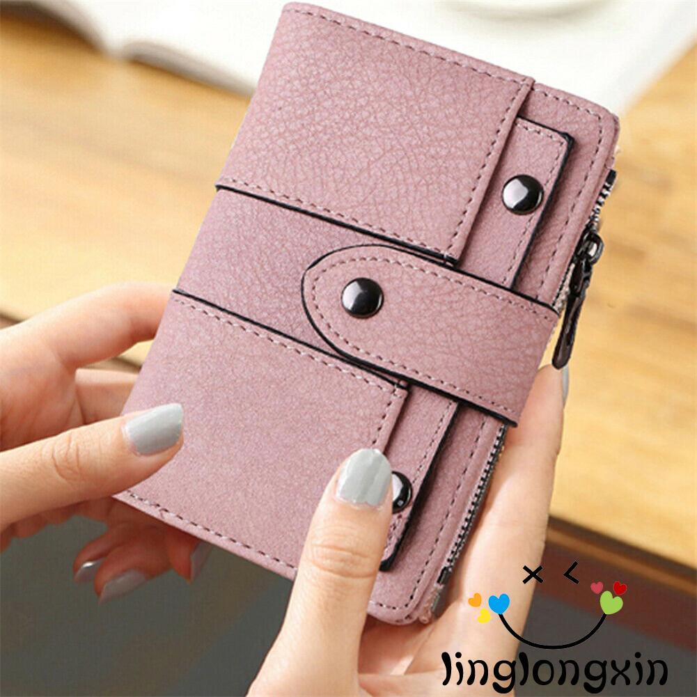 Ví cầm tay nhiều ngăn có khóa kéo màu trơn phong cách cổ điển thời trang cho nữ