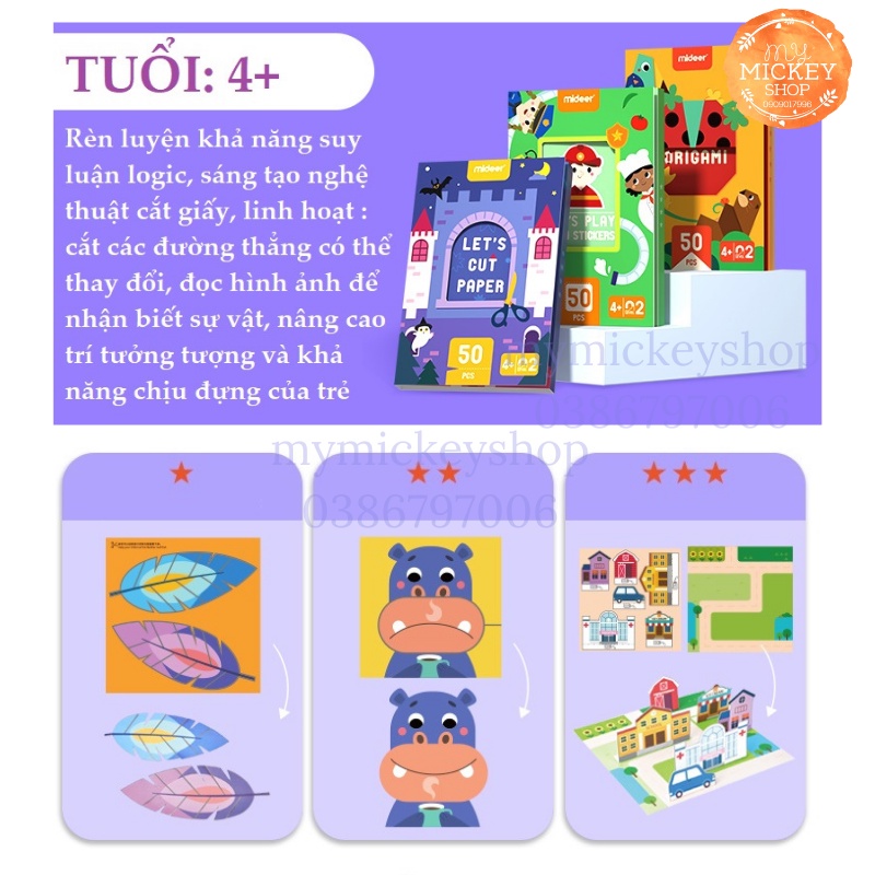 Mideet Let Cut Paper - Trò chơi giáo dục sớm thủ công khéo tay học cắt cho bé từ 3 4 5 tuổi có 3 cấp độ My Mickey Shop