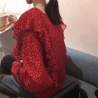 Sơ mi đỏ chấm bi