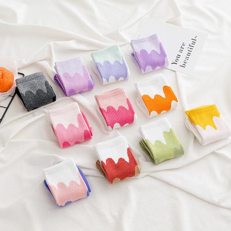 Tất cotton thoải mái ống giữa bắp chân phong cách thể thao cho nữ