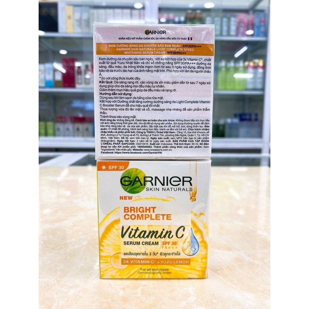 Kem Dưỡng Da Trắng Da Ban Ngày Hoặc Đêm Garnier Light Complete Vitamin C Serum Cream SPF30 50ml Chính Hãng Công Ty