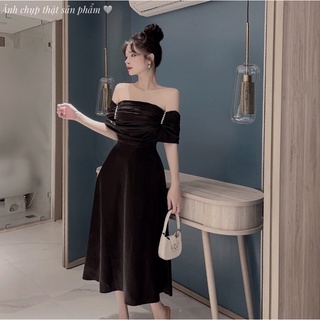 Váy trễ vai nẹp ngọc