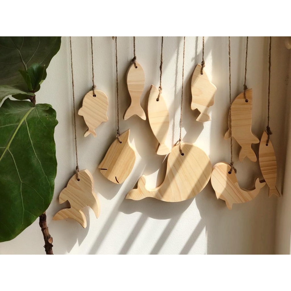Bộ 30 con thú gỗ mộc chưa tô màu - Decor nhà cửa được làm từ gỗ thông tự nhiên thân thiện nguyên khối an toàn với trẻ