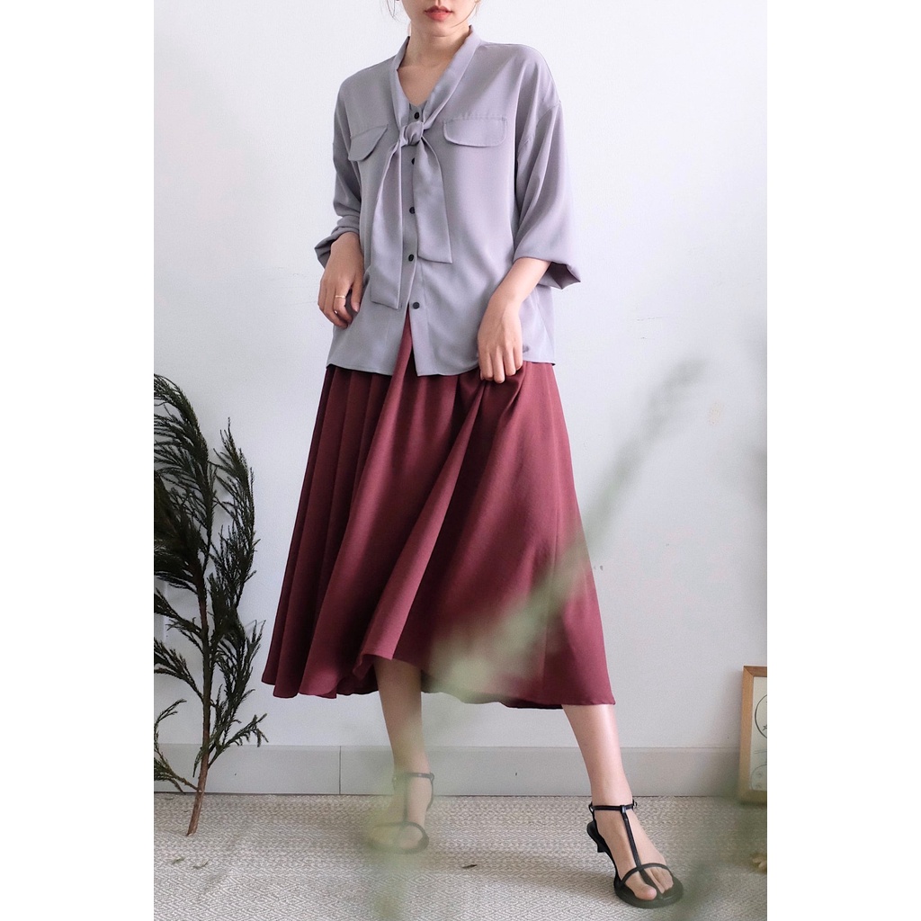 Chicka Chicka - Áo Silky bow shirt - Grey