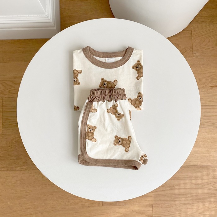 Set áo thun tay ngắn + quần short thời trang dành cho bé trai/ bé gái