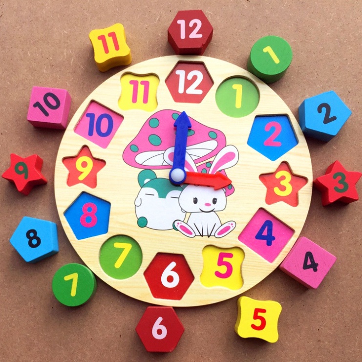 Đồ chơi Đồng hồ gỗ lắp ghép kèm hình khối học màu sắc hình khối xem giờ và học số đếm an toàn cho bé TRITUEVIET