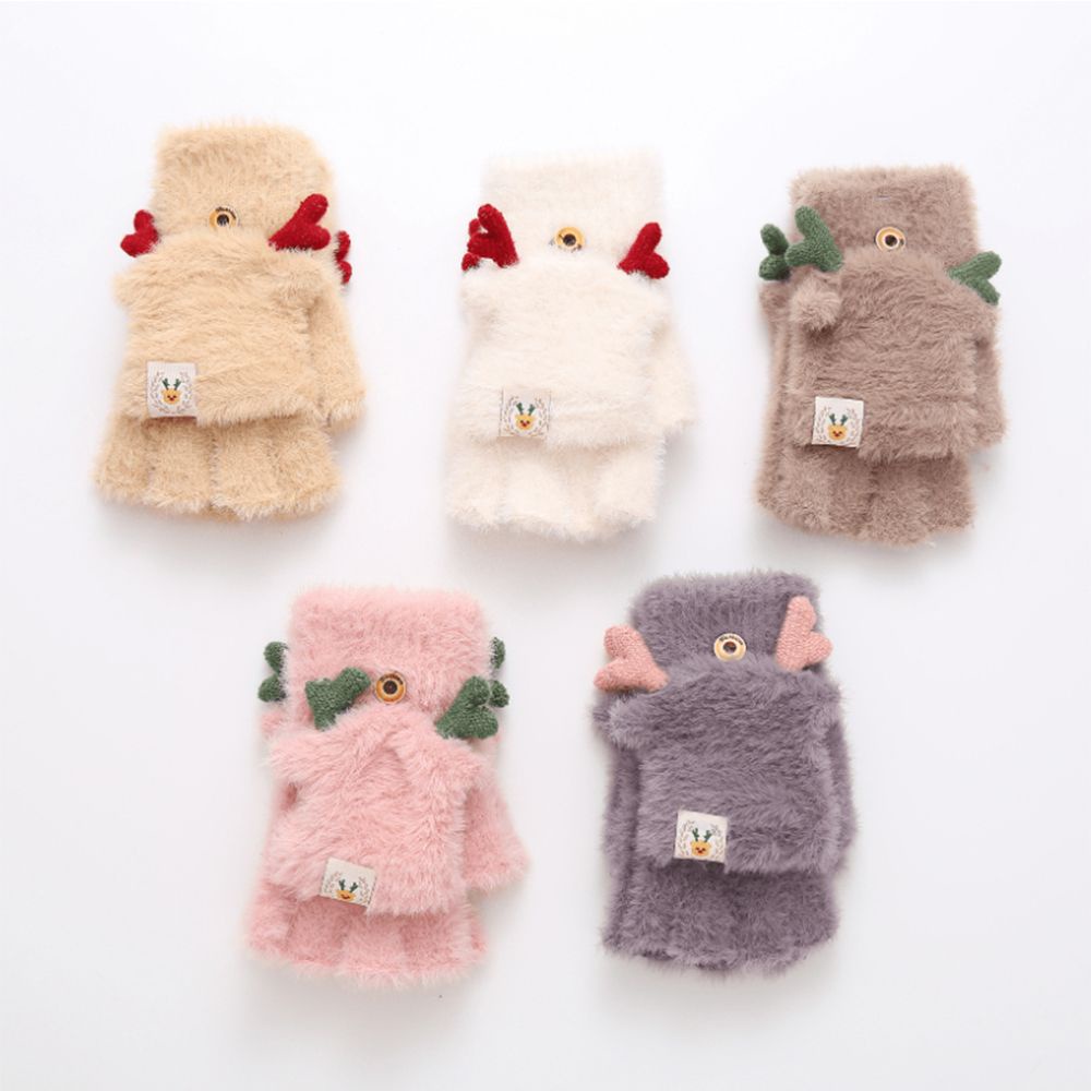 Găng tay dệt kim hở ngón giữ ấm họa tiết hoạt hình thời trang thu đông cho nữ