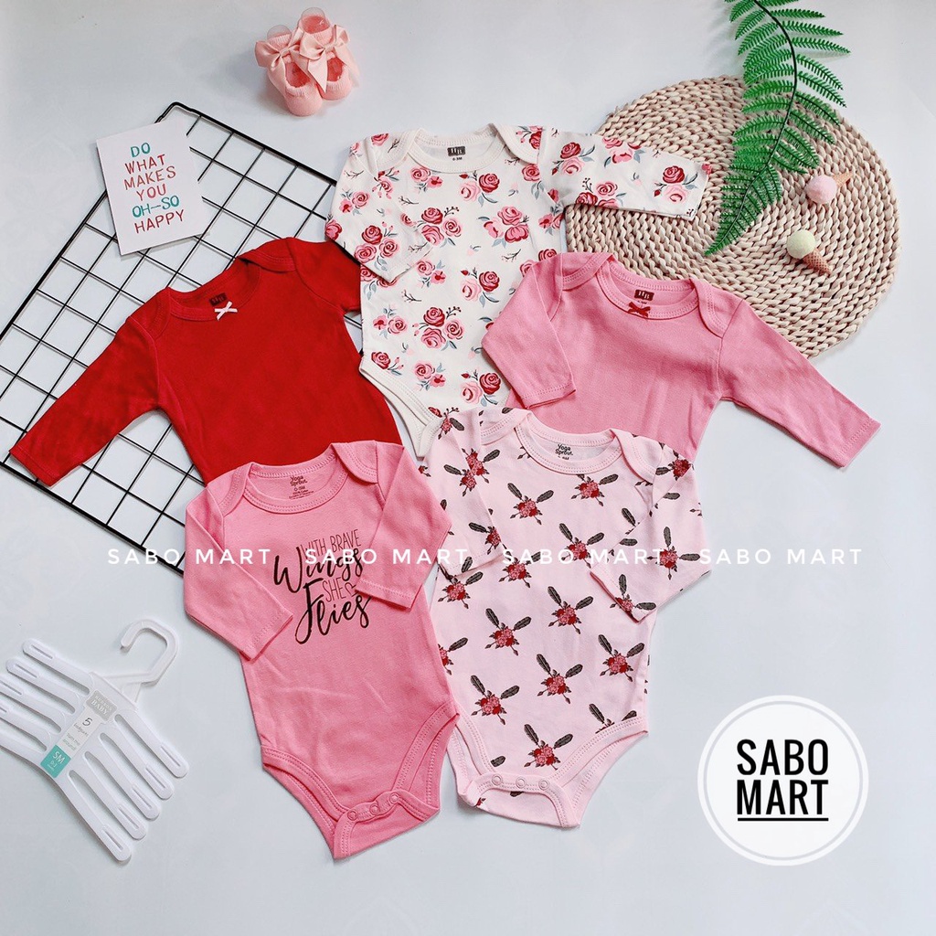 SET 5 Body Chip Bodysuit TAY DÀI Cho Bé Trai Bé Gái 0-24m Kèm Móc SABOMART