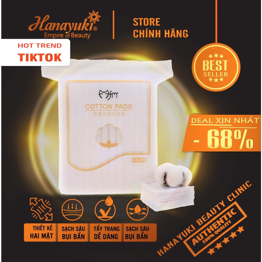 Sỉ- Bông tẩy trang mèo 3 lớp cotton pads 222 miếng dày dặn, mềm mịn chính hãng- Hanayuki Asia