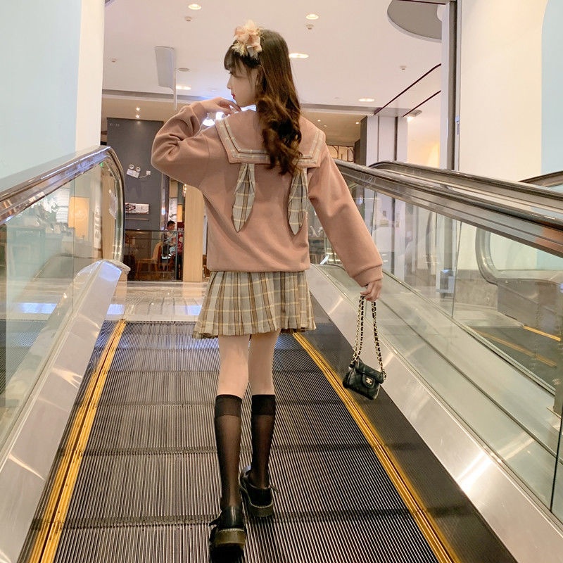 Bộ Đồng Phục Nữ Sinh Thời Trang Xuân Thu 2 Món Gồm Áo Thun Tay Dài + Chân Váy Ngắn Xếp Ly + Chân Váy Ngắn 2023