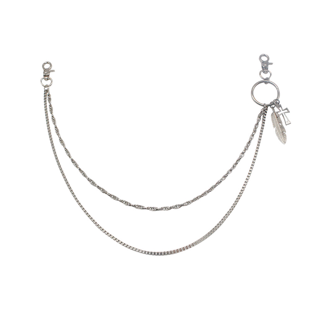 Dây xích đôi phong cách retro thiết kế trang trí hình chữ thập và lông vũ cá tính