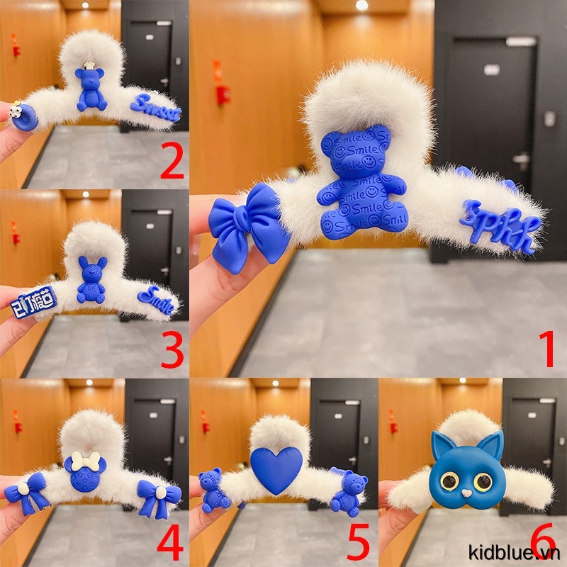 Girls Plush Hair Claw Fluffy Hair Jaw Clamp Bow Hair Claw Clips Heart Hair Clips Cute Cartoon Bear Fuzzy Hair Barrette