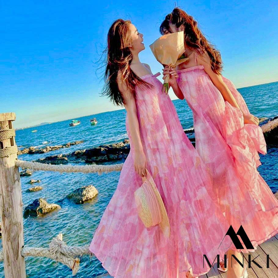 ĐẦM MAXI HOA VÂN DẬP LY - CHẤT LIỆU CAO CẤP - MÀU HỒNG TIỂU THƯ | BigBuy360 - bigbuy360.vn