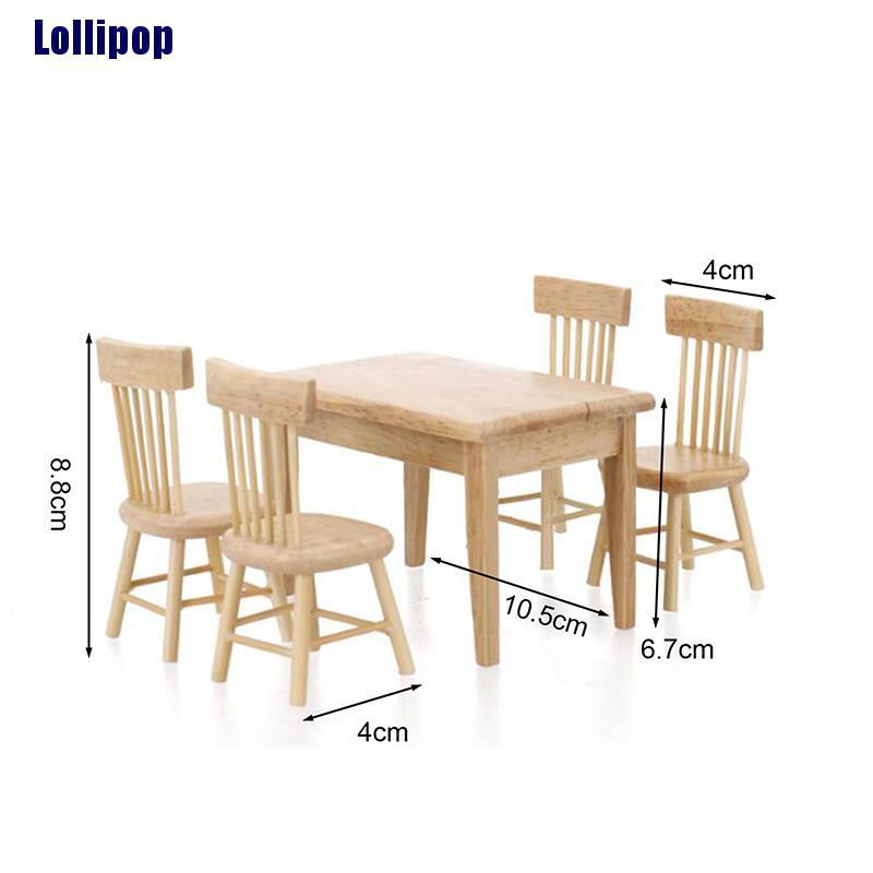 Bộ bàn ghế gỗ tỉ lệ 1/12 trang trí nhà búp bê