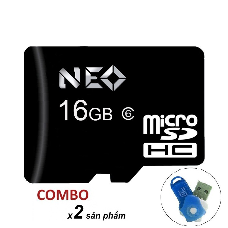 Bộ 2 thẻ nhớ 16GB NEO Micro SDHC C6 tặng đầu đọc thẻ nhớ micro ( ngẫu nhiên)