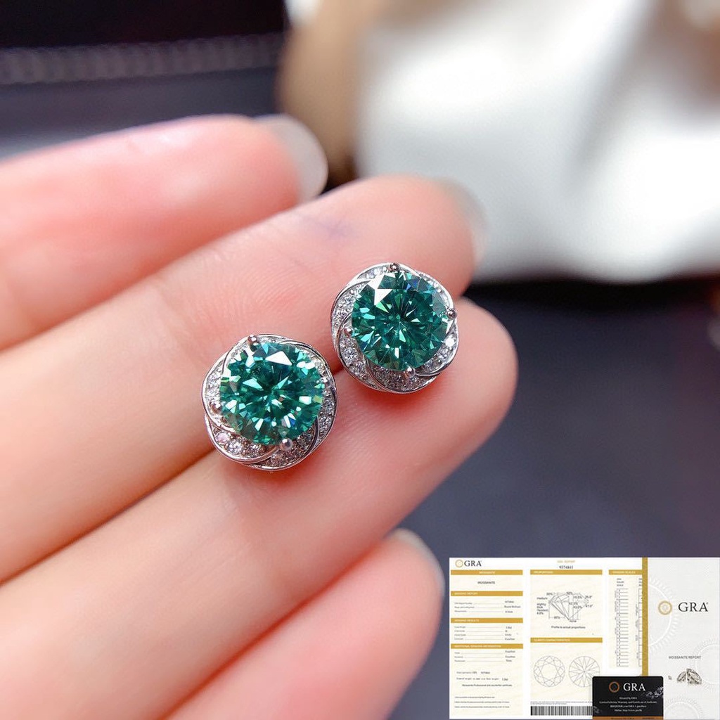 Bông Tai Đính Kim Cương Giả Màu Trắng/Vàng/Xanh Lá/Xanh Dương/Đỏ Cho Nữ GRA Certificate Pt950