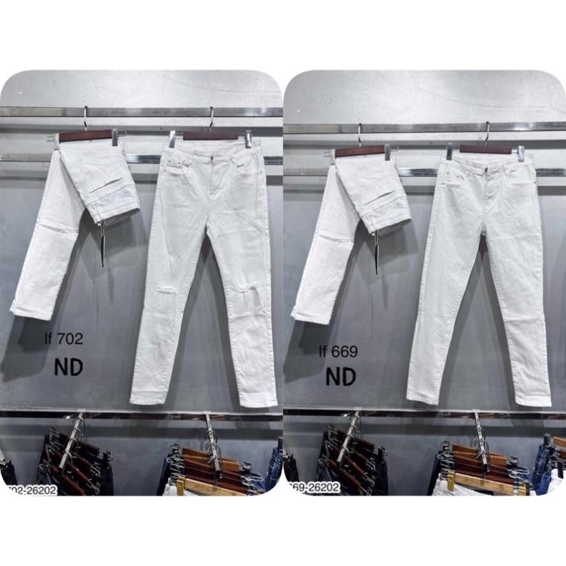 Quần Jeans Nam Rách Gối Đơn Giản - Quần Jean Nam Màu Trắng Đơn Giản