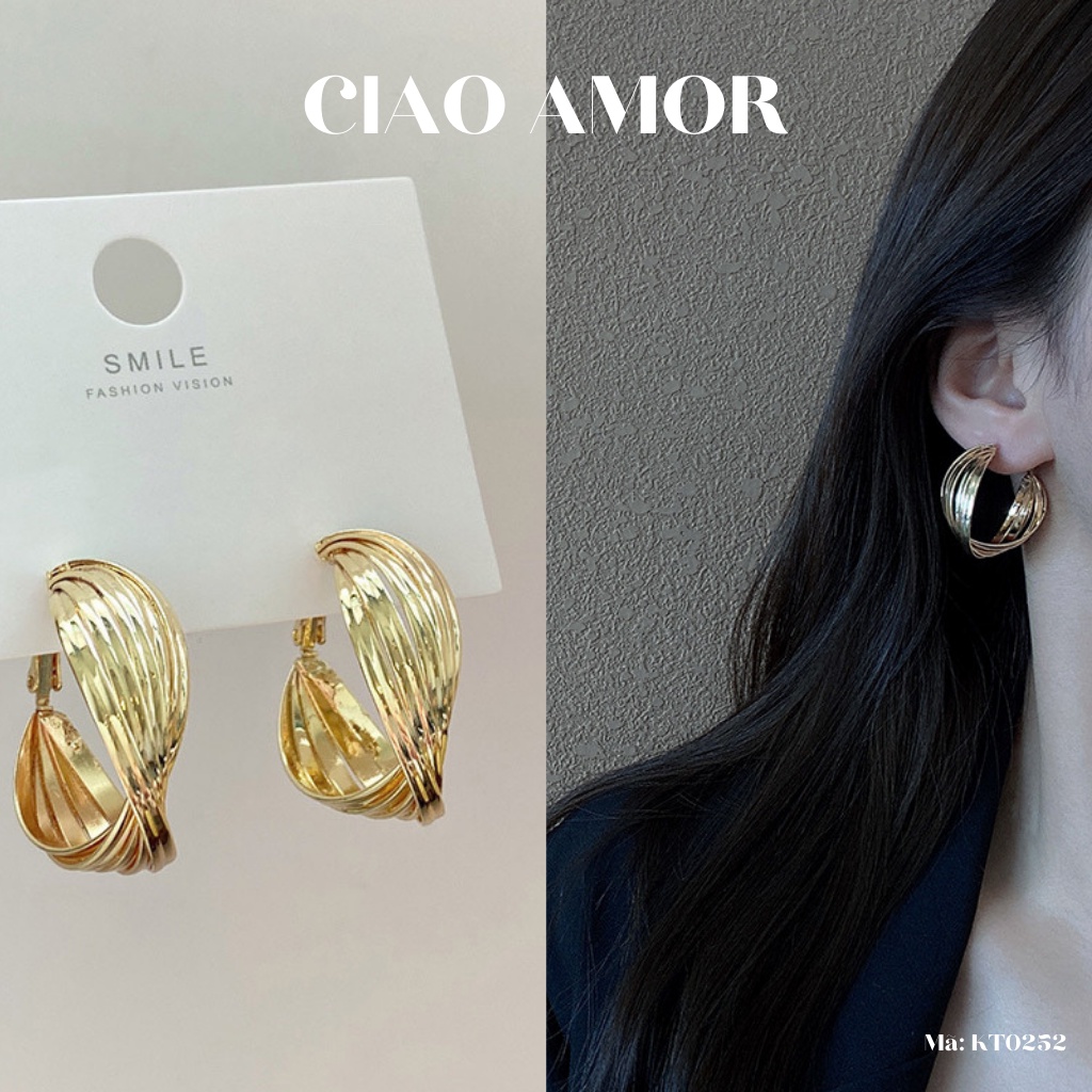 Khuyên tai nữ, Bông tai nữ tròn đuôi bạc 925 sợi đan chéo thanh lịch Trang sức Ciao Amor - KT0252