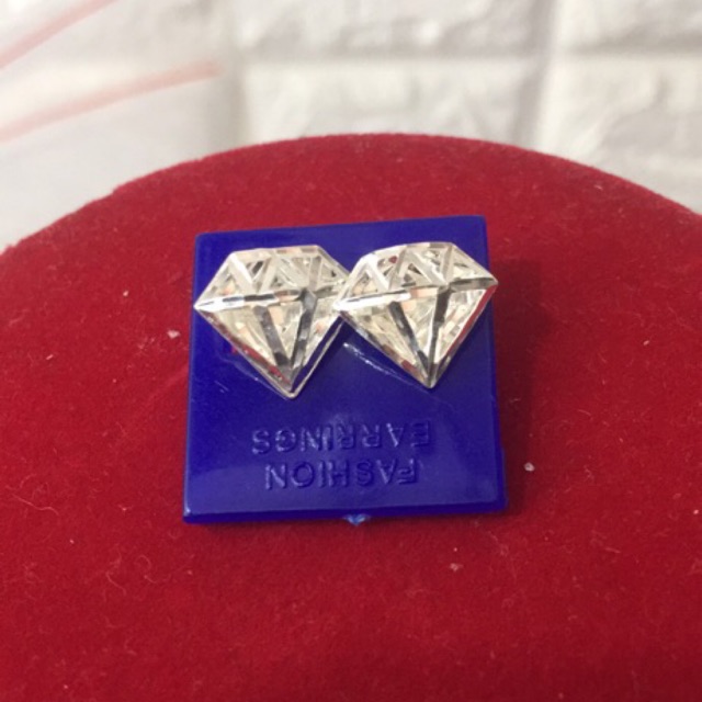 Khuyên tai hình tam giác kim cương tim đính đá nhân tạo bạc thật mạ vàng trắng cao cấp