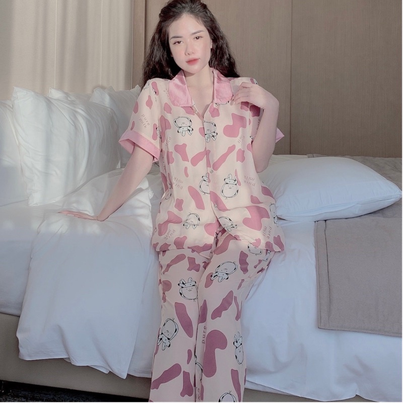 Bộ Pijama, Đồ bộ nữ mặc nhà lụa satin cao cấp mềm mịn hoạ tiết siêu dễ thương