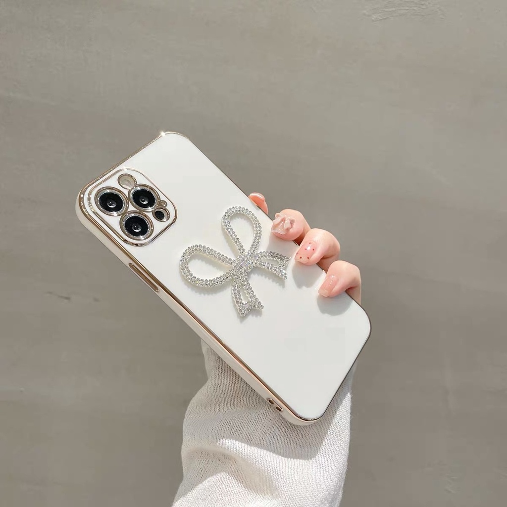 Ốp Điện Thoại tpu Mềm Mạ Điện Đính Nơ Cho Iphone 14 PROMAX 13 12 pro max 11 pro max xs max xr x 7 8 plus