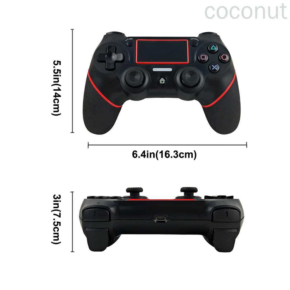 Wireless Gamepad Dual Shock Game Controller Bluetooth Rechargeable Gamepad Replacement for PS4, Black Red coconut