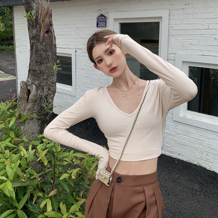 Áo Thun Tay Dài Cổ Chữ v Dáng Ôm Thời Trang Cho Nữ JH-CX-96