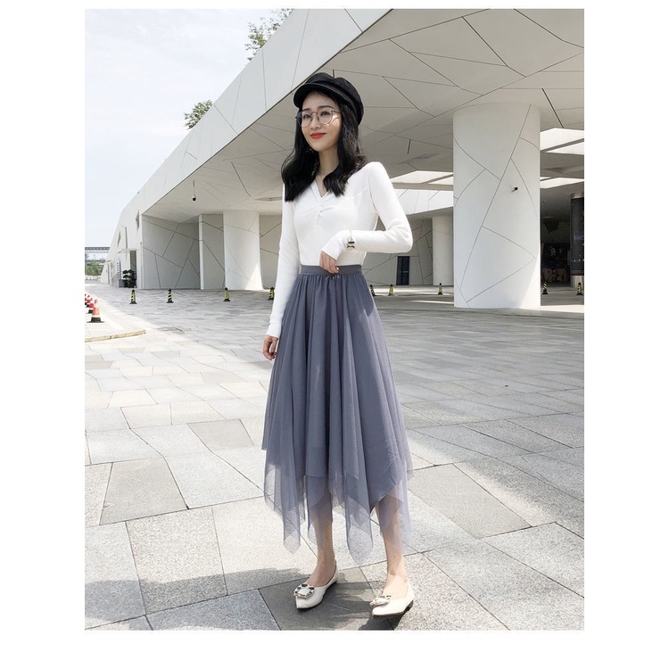 Chân Váy Lưới Dài Vừa Eo Cao Màu Đen Thời Trang Thu Đông Dành Cho Nữ