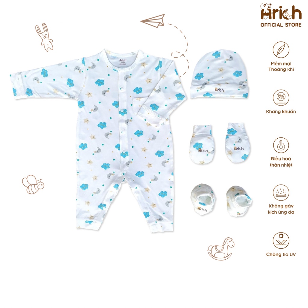 Set quần áo Arich dài họa tiết dành cho bé từ 0 - 3M