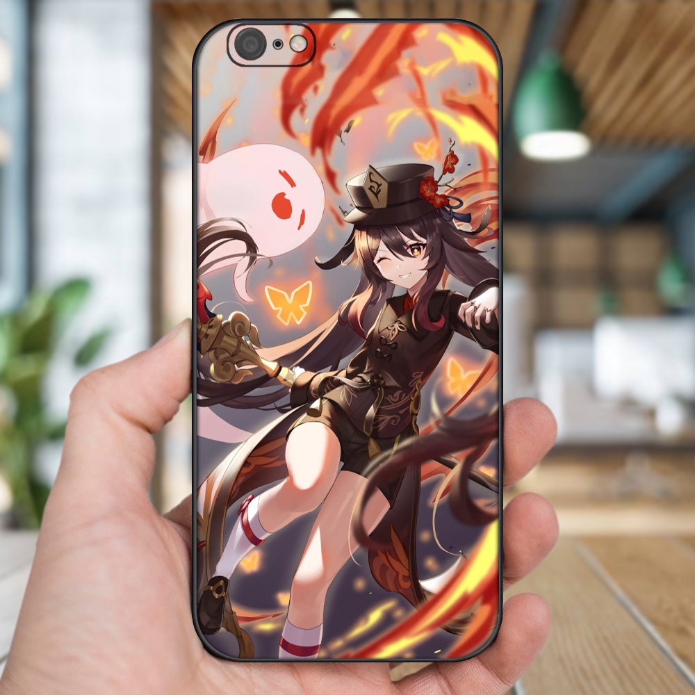 Ốp lưng iPhone 6 Plus, 6s Plus dẻo đen cạnh vuông in hình Hutao Genshin Impact