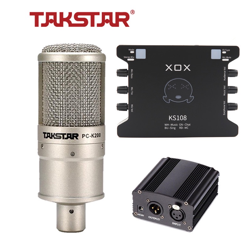 [Mã ELTECHZONE giảm 5% đơn 500K] Combo mic thu âm, livestream Takstar PC K200, Soundcard XOX KS108 [BH 1 NĂM]