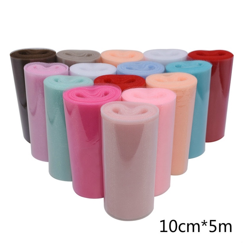 Cuộn Dây Ruy Băng Vải Tuyn Màu Trơn 10cm * 5m Làm Đồ Thủ Công Diy