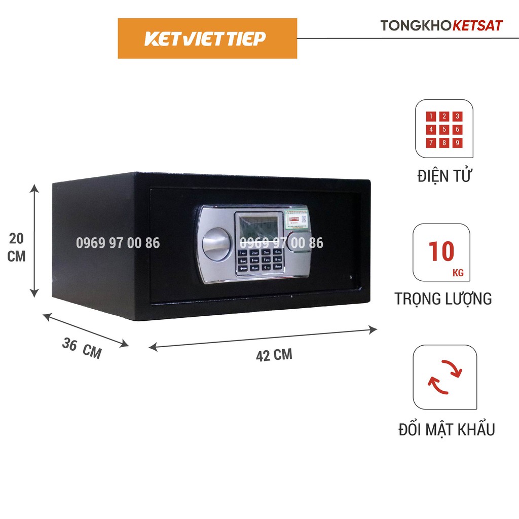 Két sắt khách sạn cao cấp KS402-DT Việt Tiệp khóa điện tử cỡ nhỏ mini để vừa tủ quần áo