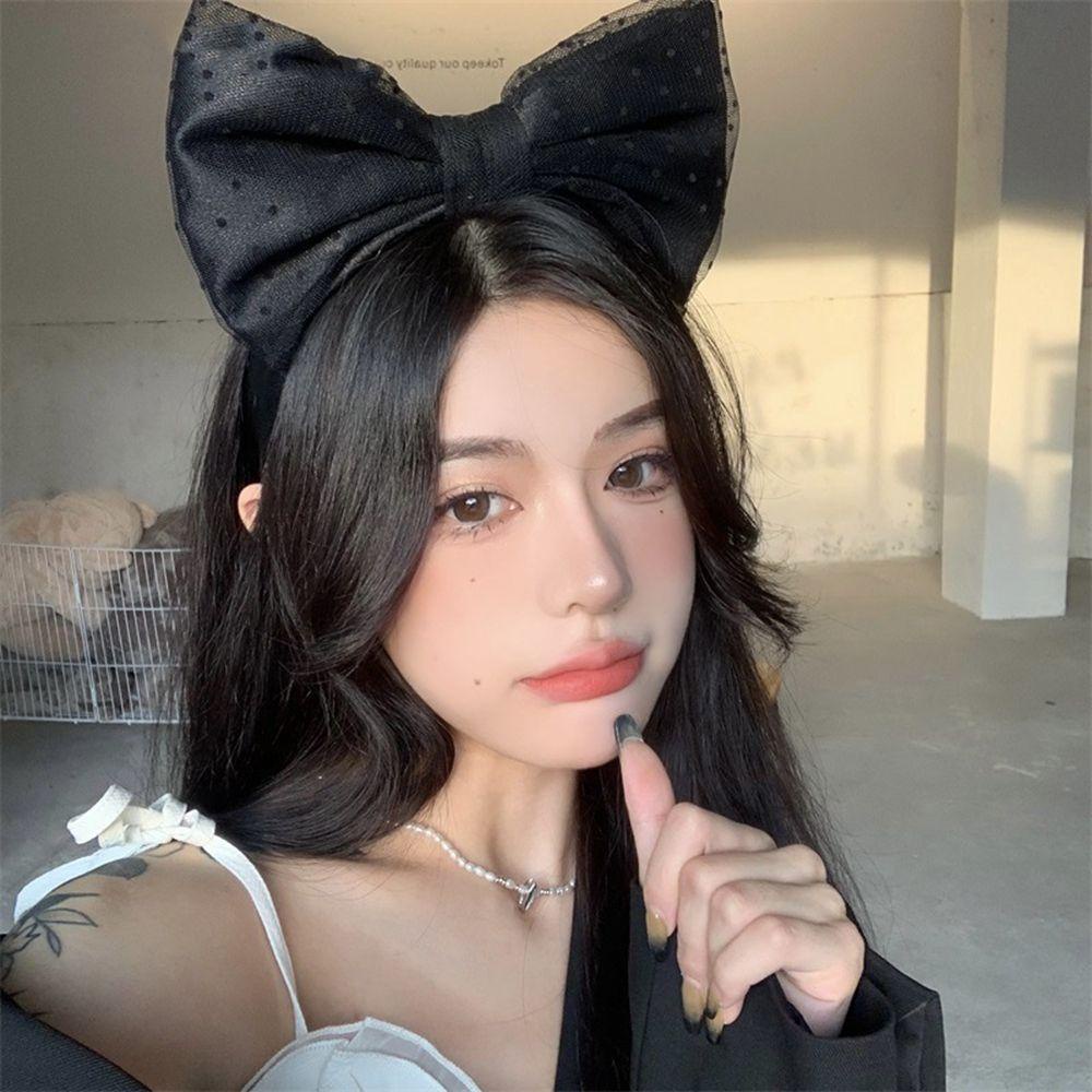 ANEMONE Băng Đô Nơ Họa Tiết Chấm Bi Phối Ren Thời Trang Thu Đông Cho Nữ