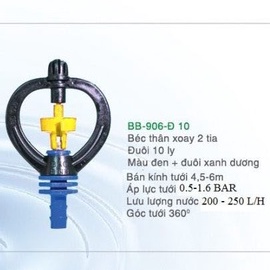 Béc tưới rau BB-906 thân xoay 2 tia, phun mưa, lưu lượng 200-250L/h, bán kính 4.5-6m