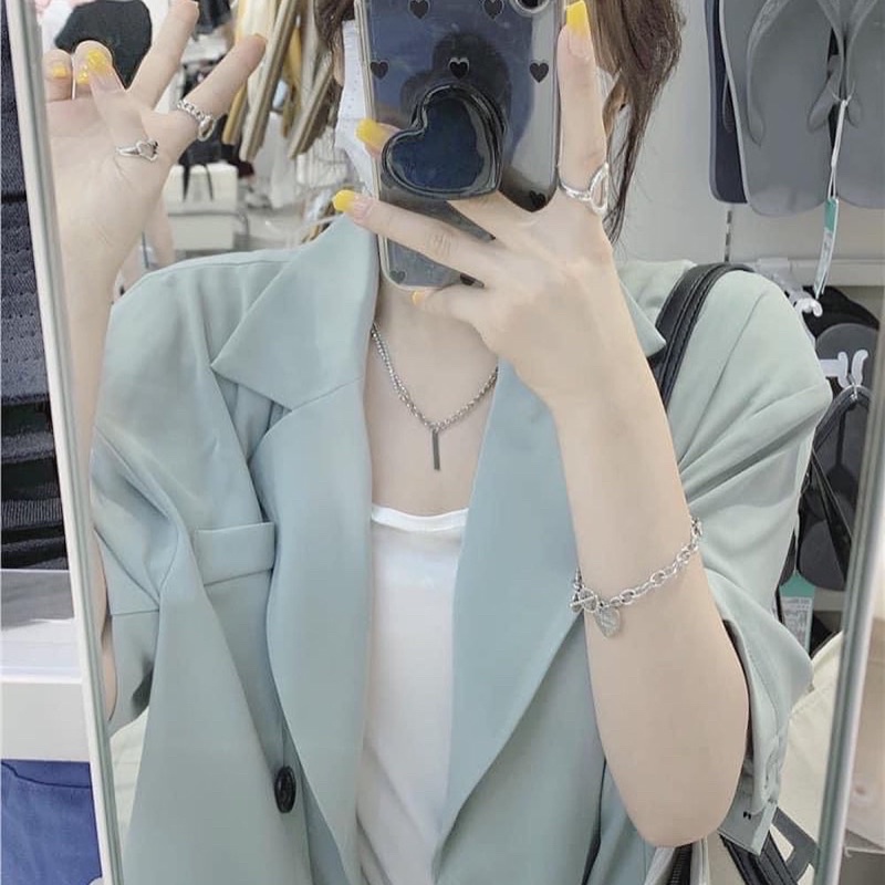 Set Sơ Mi Xanh Kèm Short Đũi LanTran Nữ [FREESHIP]  Bộ đồ học sinh form rộng tay lỡ kiểu đường phố hàn quốc Ulzzang