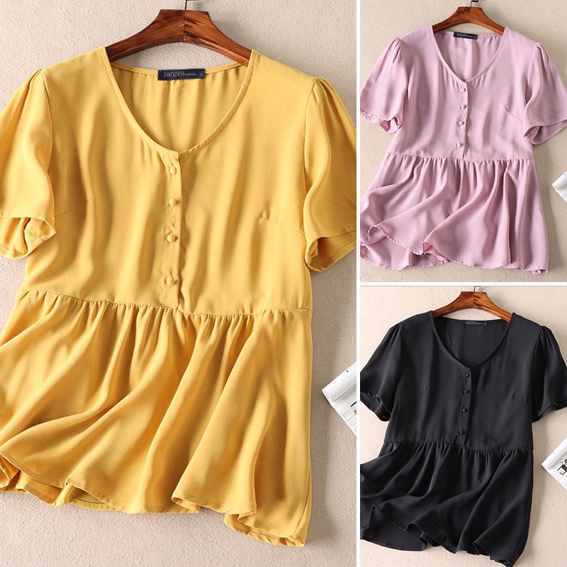 Áo ZANZEA tay ngắn cổ chữ V thời trang dành cho nữ