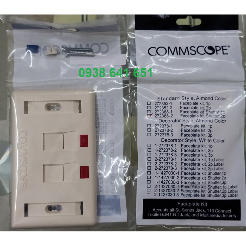 Bộ 10 Mặt nạ AMP 2 port cho cáp cat5e & cat6 (Commscope) mã 0-0272368-2