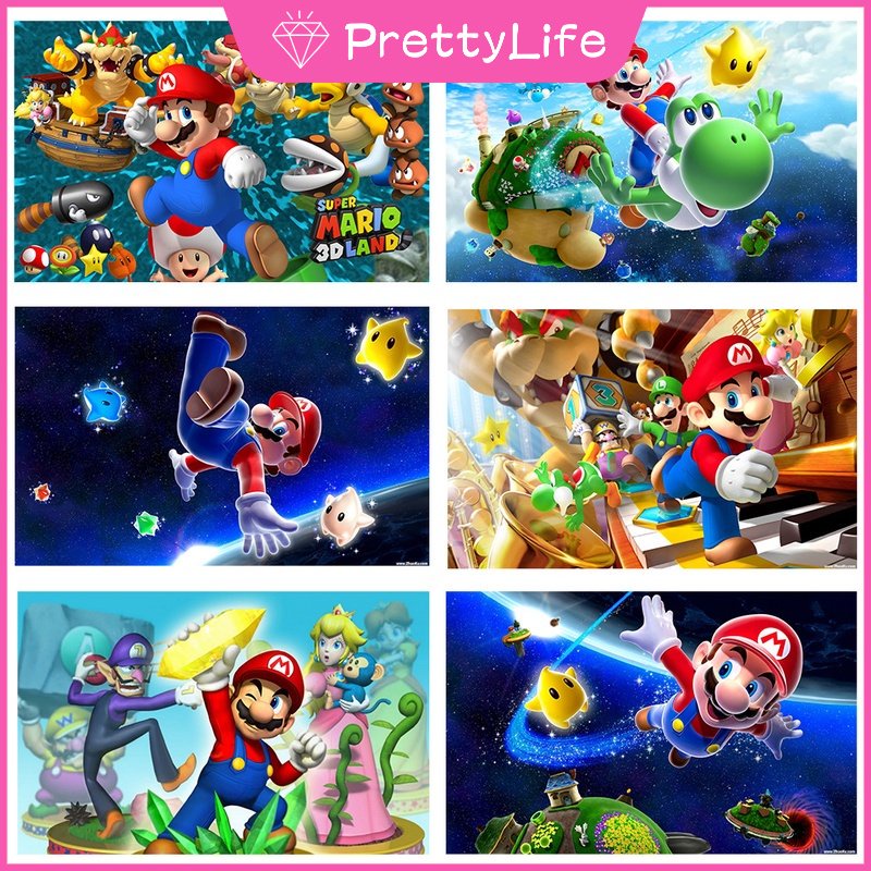 Bộ Tranh Đính Đá 5D Họa Tiết Hoạt Hình Super Mario Độc Đáo Kích Thước 50x40cm Diy Dùng Trang Trí Nhà Cửa