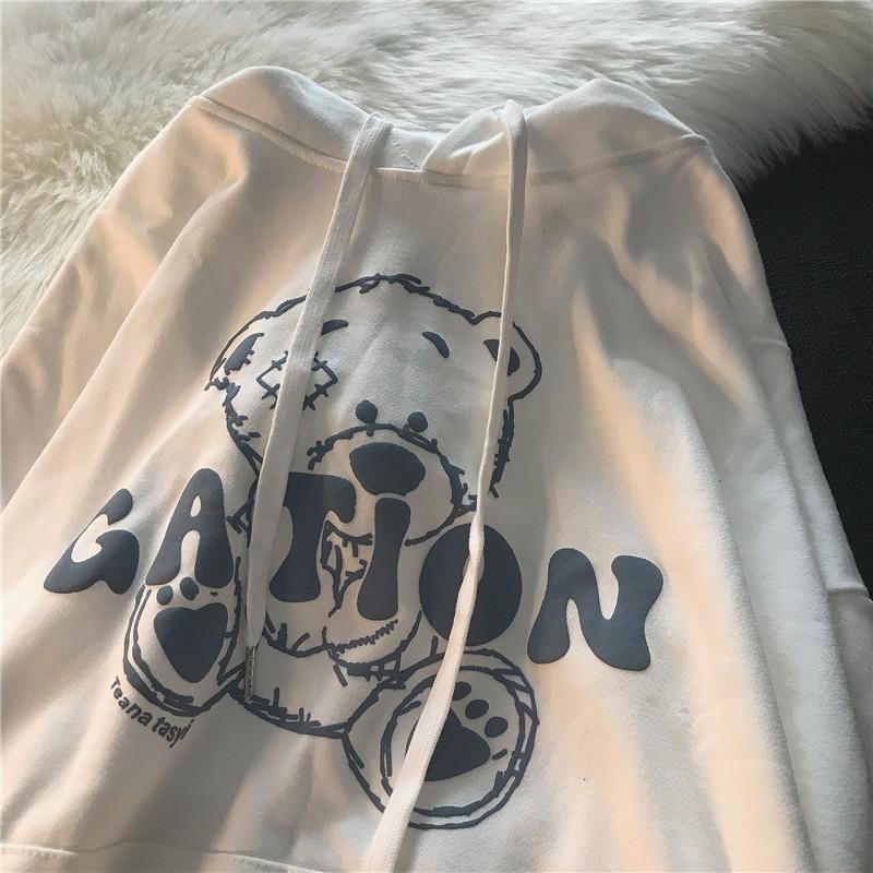 【ZHELIHANGFEI】Áo Hoodie Dài Tay Dáng Rộng In Họa Tiết Cá Tính Trẻ Trung