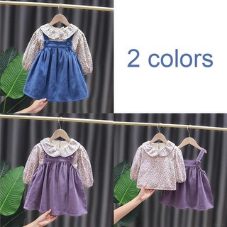 Set yếm nhung mix áo lót lông phong cách Vintage cho bé 1-3 tuổi