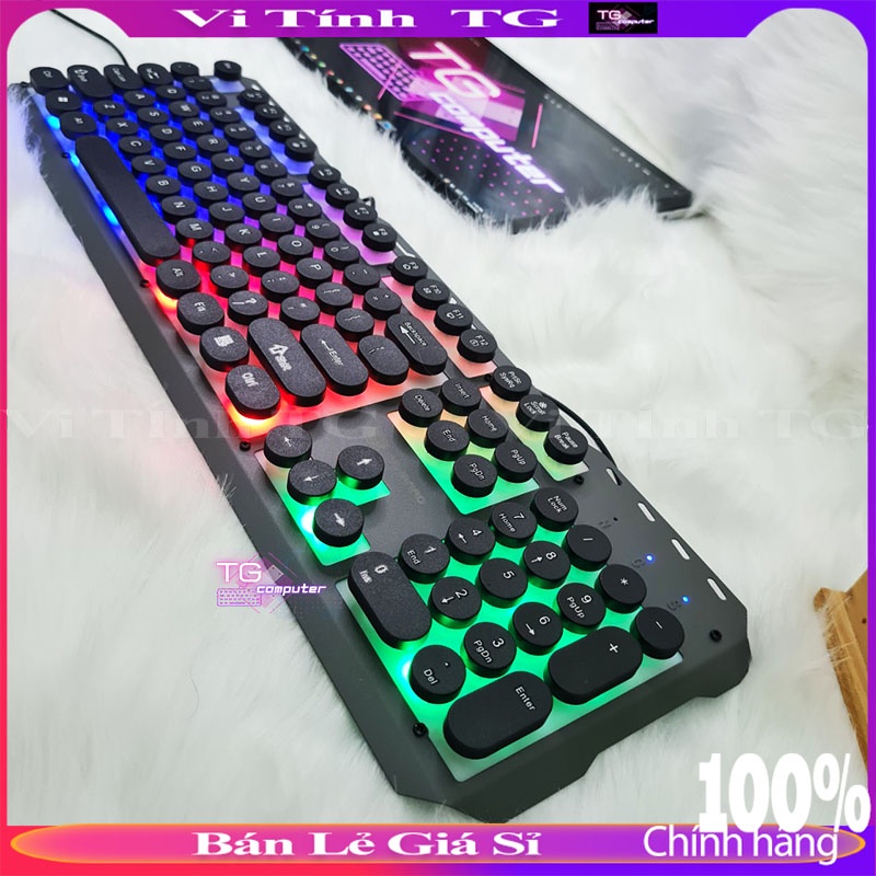 Bàn phím giả cơ gaming có led có dây nút tròn đế hợp kim màu trắng / đen ,.... VTTG40