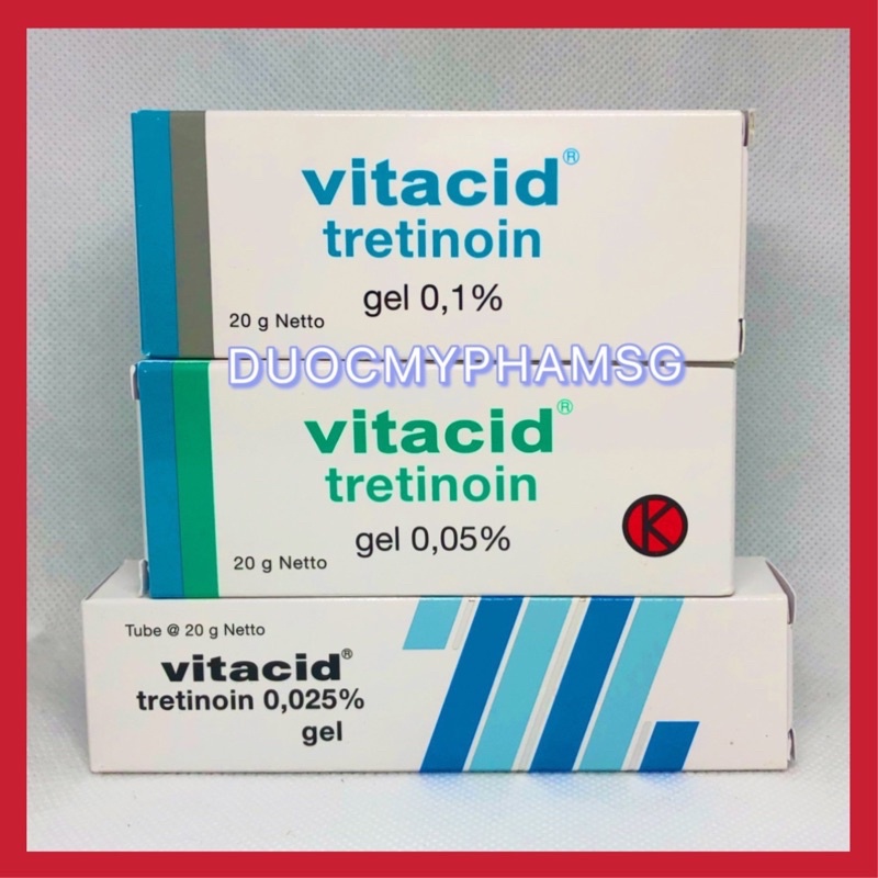 Vitacid tretinoin gel giảm mụn thâm trẻ hoá da 0.05 0.025 0.1