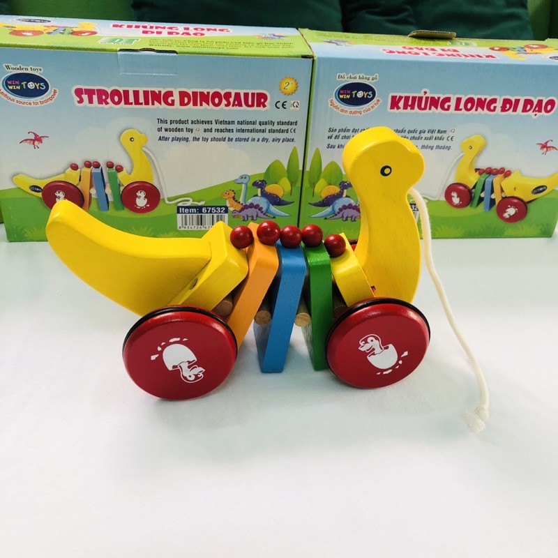 Chú Khủng Long Gỗ Đáng Yêu - Dắt Khủng Long Đi Dạo - Đồ Chơi Gỗ An Toàn Cho Bé Vận Động